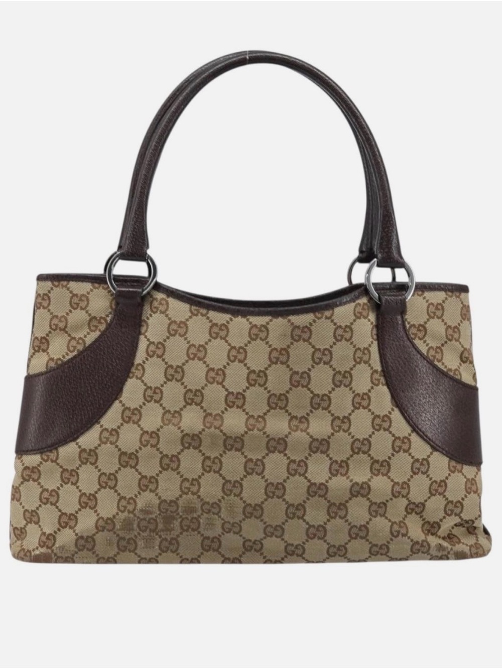 Gucci Brown Monogram Canvas Shoulder Bag with Dark Leather Trim